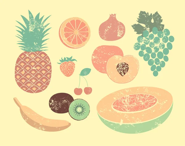 Collection de fruits rétro. Ensemble de fruits vectoriels vintage — Image vectorielle