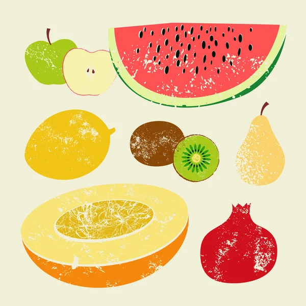 Colección de frutas retro. Vintage vector conjunto de frutas — Archivo Imágenes Vectoriales