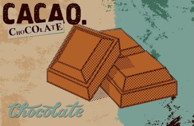 Vintage çikolata afiş tasarımı. Çikolata parçaları. Vektör çizim