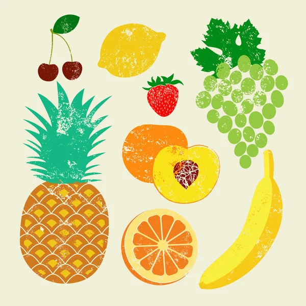 Colección de frutas retro. Vintage vector conjunto de frutas — Archivo Imágenes Vectoriales