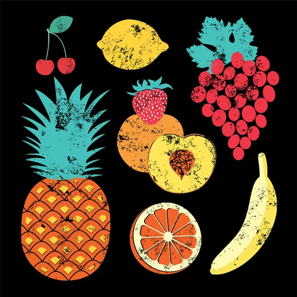 Collection de fruits rétro. Ensemble de fruits vectoriels vintage — Image vectorielle