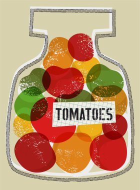 Domates kavanoz içinde. Retro tarzı resimde vektör.