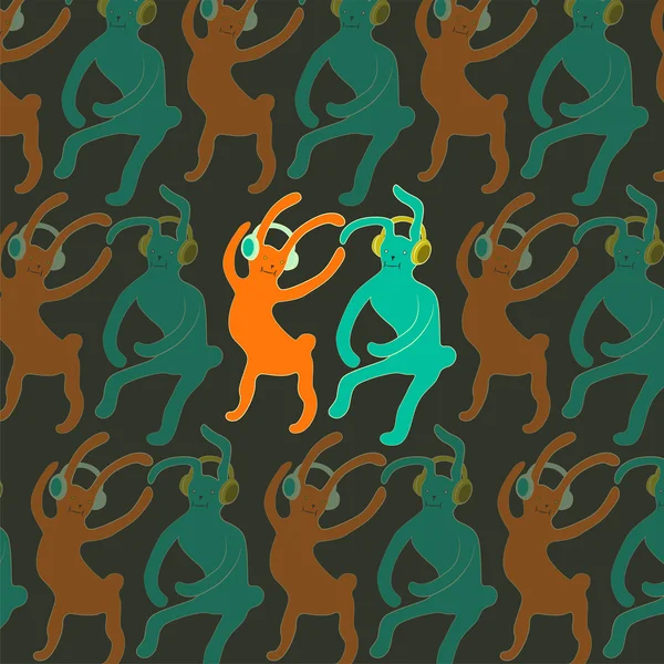 Lindos conejos bailando en estilo de dibujos animados. Ilustración vectorial . — Vector de stock