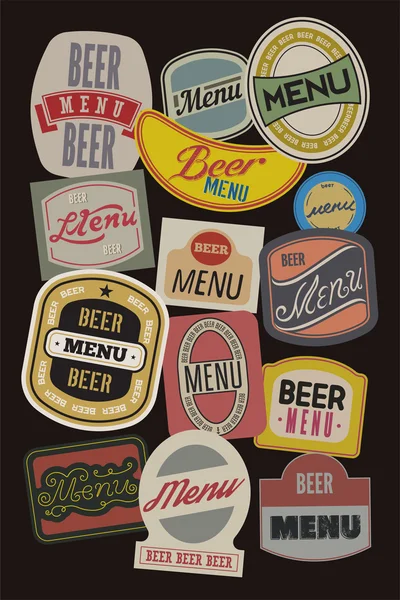 Beer menu design with retro beer labels. Vector illustration. — Stock Vector