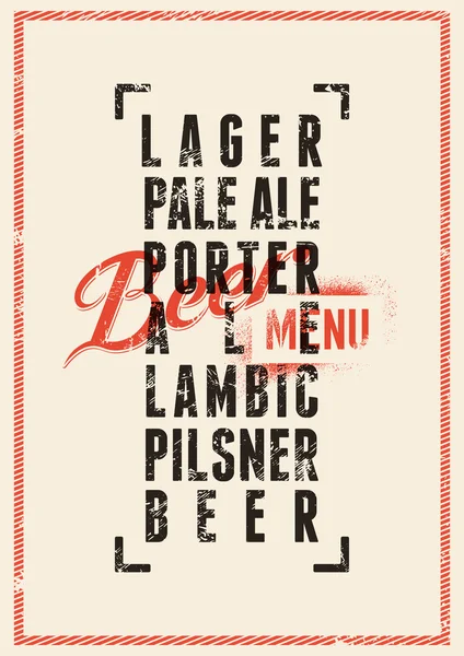 Bier menu ontwerp. Vintage grunge stijl bier poster. Vectorillustratie. — Stockvector