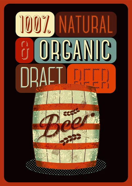 Beer poster in retro style with a wooden barrel of beer with label. Vector illustration. — Stock Vector