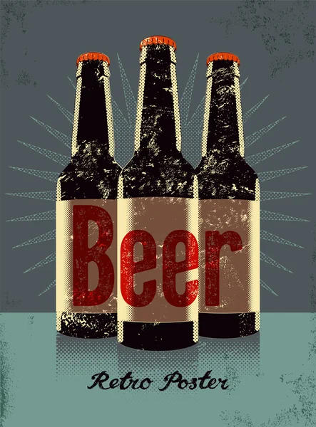 Cartel estilo grunge vintage con botellas de cerveza. Ilustración de vectores retro . — Vector de stock