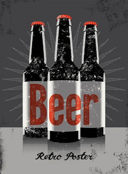 Cartel estilo grunge vintage con botellas de cerveza. Ilustración de vectores retro . — Vector de stock