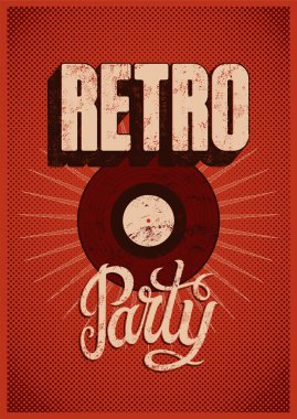Tipografik Retro Party grunge afiş tasarımı. Vektör çizim.