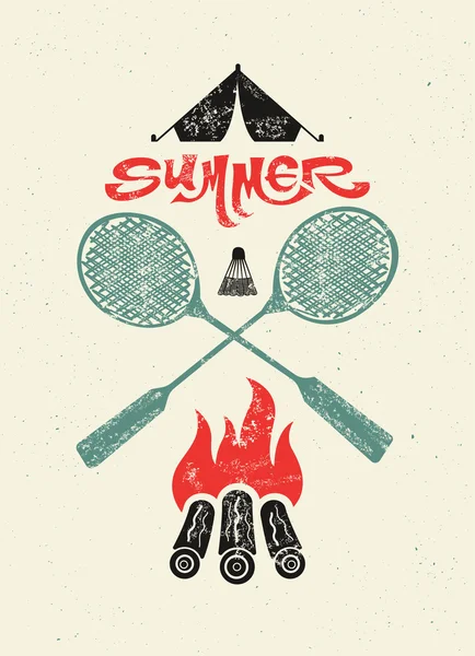 Cartaz de grunge retro tipográfico do acampamento de verão. Ilustração vetorial . — Vetor de Stock