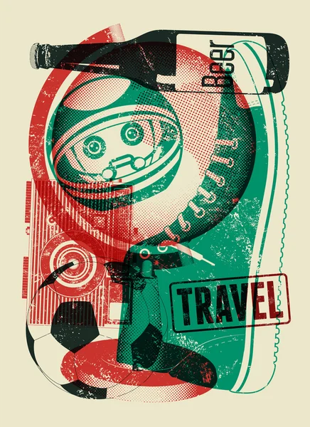 Cartaz de viagem retro grunge tipográfico. Ilustração vetorial . — Vetor de Stock