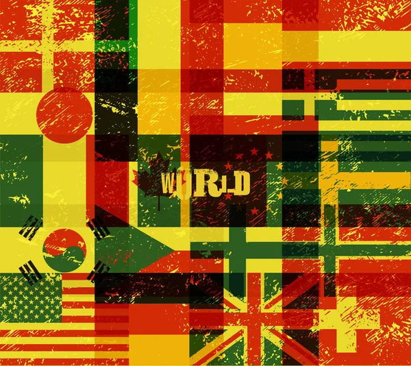 Cartel tipográfico del mundo grunge retro con banderas. Ilustración vectorial . — Vector de stock