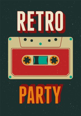 Tipografik Retro Party afiş tasarımı ile bir ses kaseti. Vintage vektör çizim.