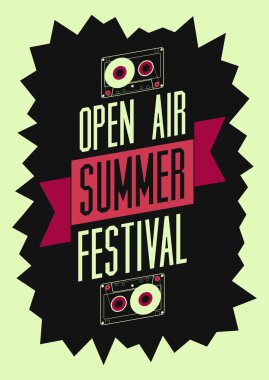 Yaz Festivali açık hava poster. Retro tipografi vektör çizim.