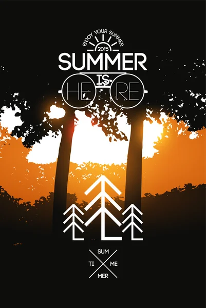 Cartaz de férias de verão. Design de tipografia vetorial no fundo do pôr-do-sol. Eps 10 . — Vetor de Stock