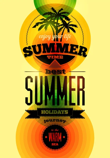 Summer time retro poster. Vector typographical design with colorful circle background. Eps 10. — Stock Vector