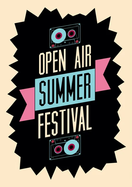 Festival de verano al aire libre cartel. Ilustración vectorial tipográfica retro . — Vector de stock