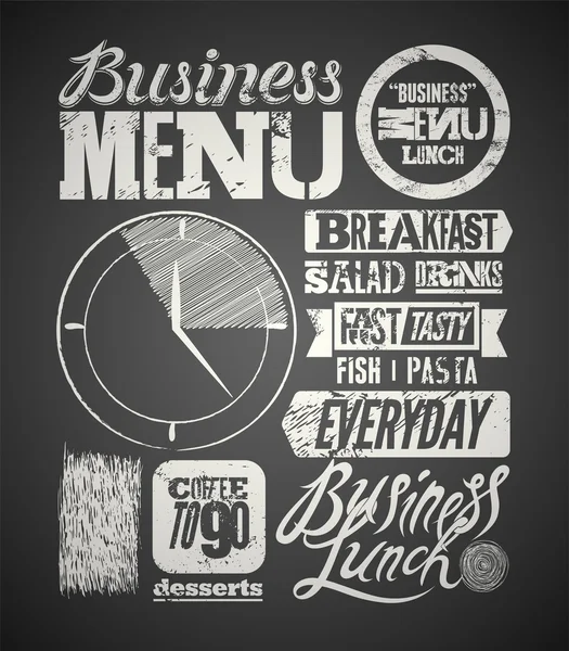 Menu restauracji design typograficznych na tablicy. Vintage biznes lunchu plakat. Ilustracja wektorowa. — Wektor stockowy