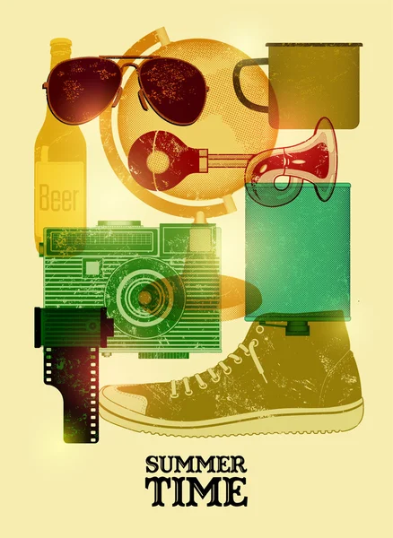 Cartaz retrô de verão. Design vetorial com coisas vintage. Eps 10 . — Vetor de Stock