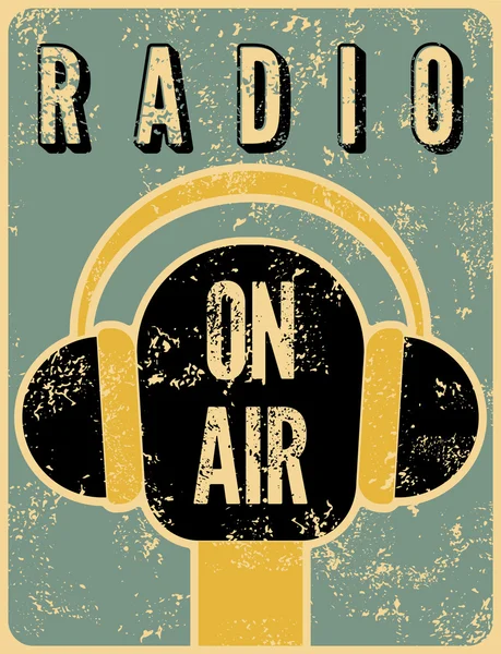 Typographic retro grunge radio station poster. Microphone "On air". Vector illustration. — Stock Vector