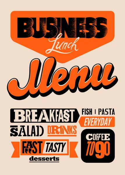 Menú restaurante de diseño tipográfico. Cartel de almuerzo de negocios vintage. Ilustración vectorial . — Vector de stock