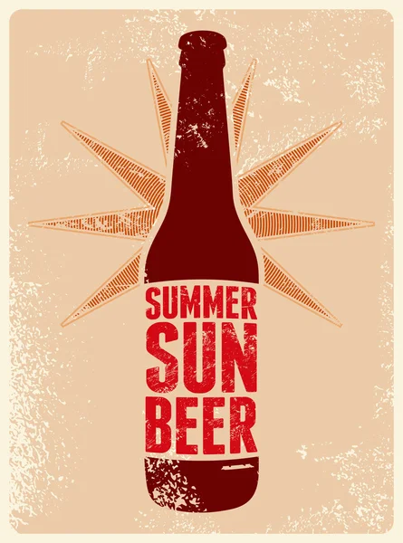 Summer, Sun, Beer. Cartel tipográfico de cerveza grunge retro. Ilustración vectorial . — Archivo Imágenes Vectoriales