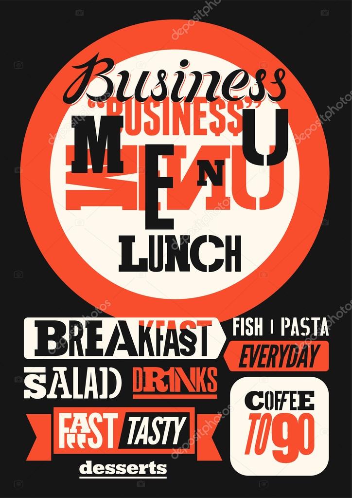 Restaurant menu typographic design. Vintage business lunch poster. Vector illustration.
