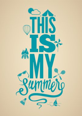 Yaz saati retro poster. Vektör Tipografik Tasarım.