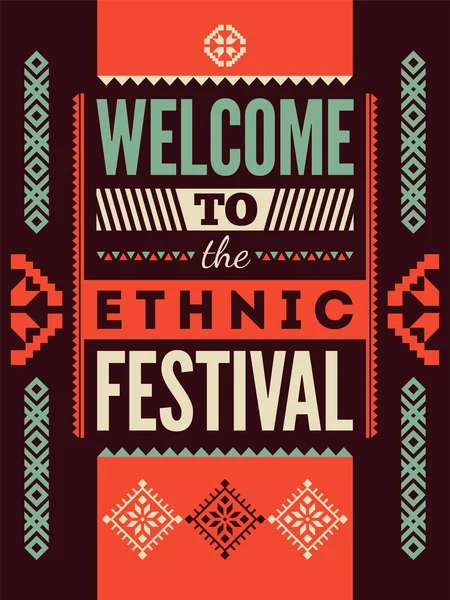 Etnik Festivali afiş. Tipografik Tasarım halk desen süsleme ile. Vektör çizim.