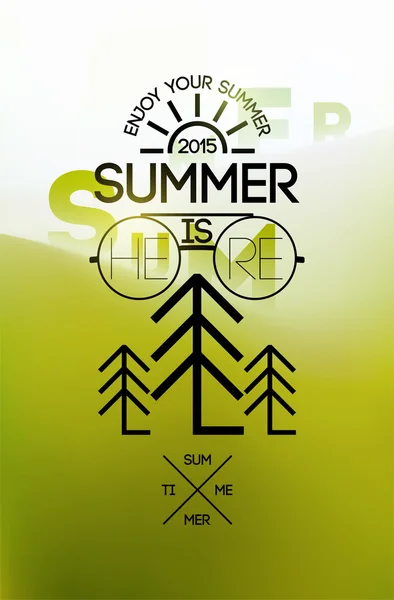 Poster musim panas. Desain tipografi dengan lanskap kabur. Vektor ilustrasi. Eps 10 . - Stok Vektor