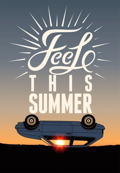 Retro-Plakat zur Sommerzeit. Vektor typografische Gestaltung auf Sonnenuntergang Hintergrund. Folge 10. — Stockvektor