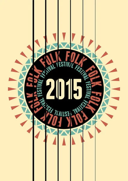 Folk festival poster met gitaar rozet. Vectorillustratie. — Stockvector