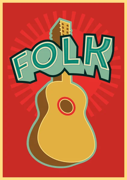 Folk festival poster met gitaar. Vectorillustratie. — Stockvector