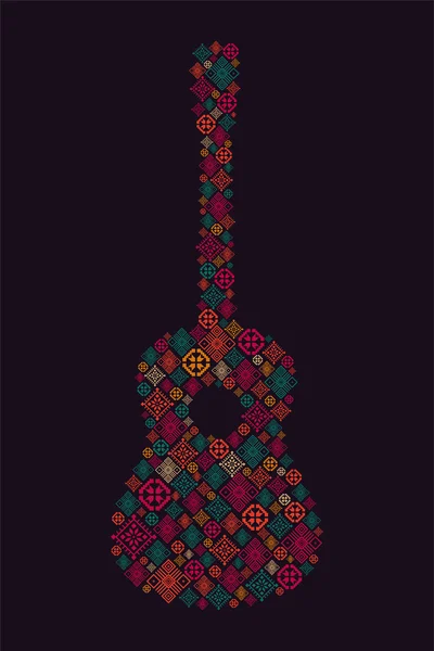 Muziek poster. Gitaar concept gemaakt van folk ornament. Vectorillustratie. — Stockvector