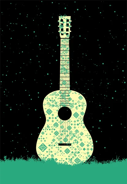 Manifesto musicale. Concetto di chitarra fatto di ornamento popolare. Illustrazione vettoriale . — Vettoriale Stock