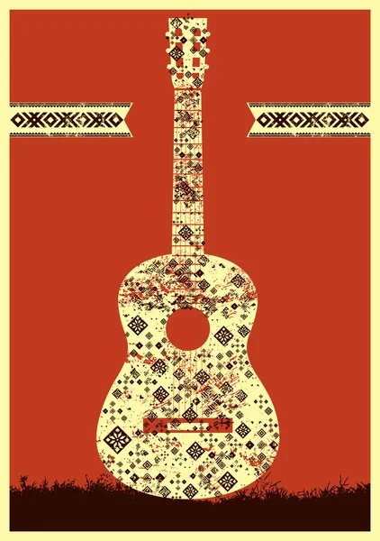 Muziek poster. Gitaar concept gemaakt van folk ornament. Vectorillustratie. — Stockvector