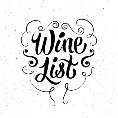 Retro style wine list design. Black-white calligraphic vector illustration.