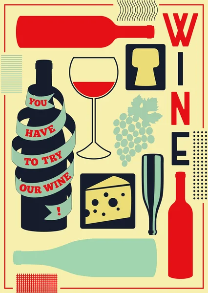 Vintage style wine poster. Retro vector illustration. — ストックベクタ