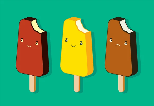 Vintage ice cream poster. Set of flat ice cream cartoon characters. Retro vector illustration. — Wektor stockowy