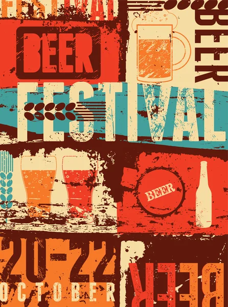 Beer Festival vintage style grunge poster. Retro vector illustration. — Stock vektor