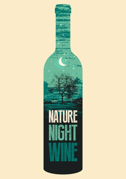 Natureza, Noite, Vinho. Cartaz de vinho grunge retrô tipográfico. Ilustração vetorial . — Vetor de Stock