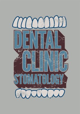 Tipografik retro grunge diş Kliniği poster. Vektör çizim.
