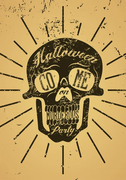 Typografisches Retro-Grunge-Halloween-Poster mit Totenkopf. Vektorillustration. — Stockvektor