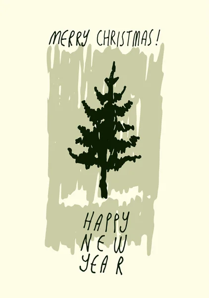 God jul och gott nytt år! Handritad doodle jul gratulationskort design. Vektor illustration. — Stock vektor