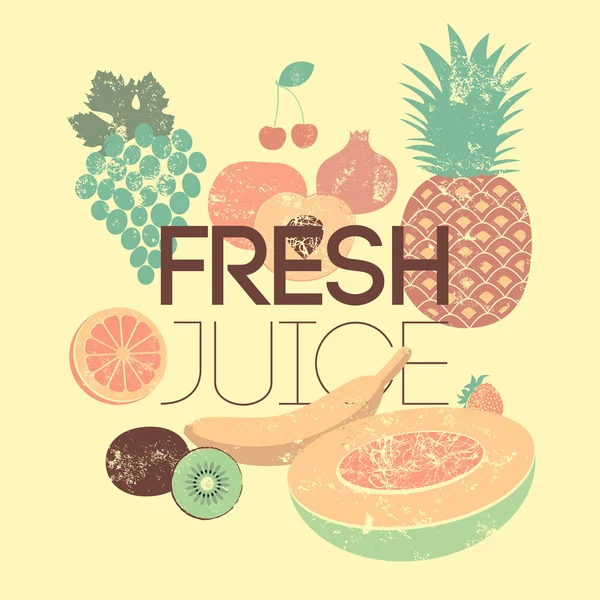 Färsk juice retro grunge affisch. Vector typografiska design. — Stock vektor