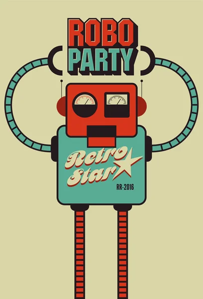 レトロなロボットとの党のビンテージ ポスター。ベクトル図. — ストックベクタ