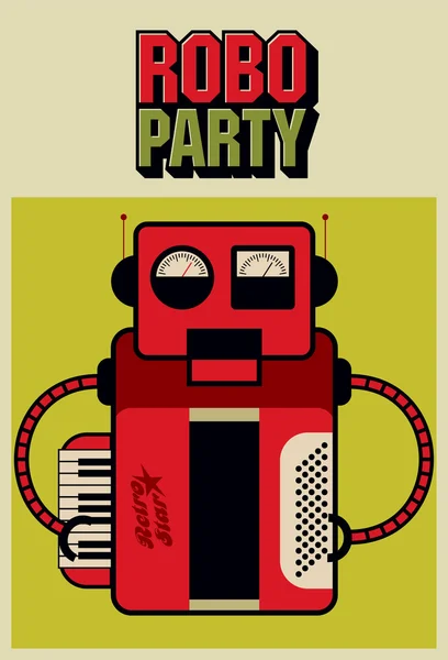 Cartel vintage de fiesta con robot retro. Ilustración vectorial . — Archivo Imágenes Vectoriales