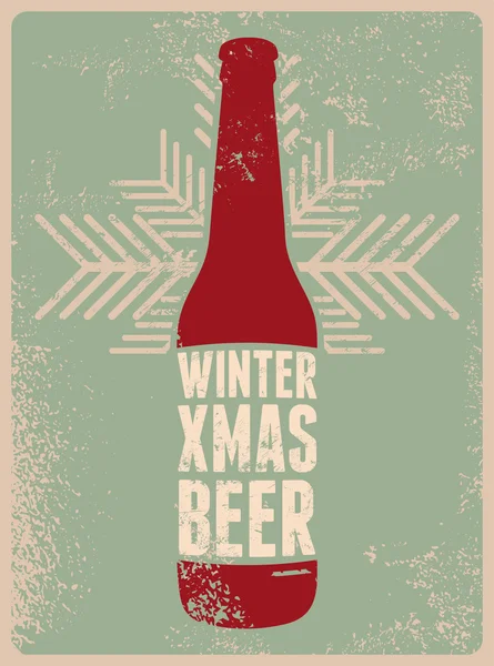 Kış, Noel, bira. Tipografik retro grunge Noel bira posteri. Vektör çizim.