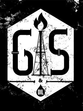Gaz ve yağ. Siyah-beyaz retro tipografik grunge sanayi poster. Vektör çizim.