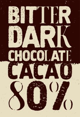Acı çikolata. Tipografik vintage çikolata afiş tasarımı. Vektör çizim.